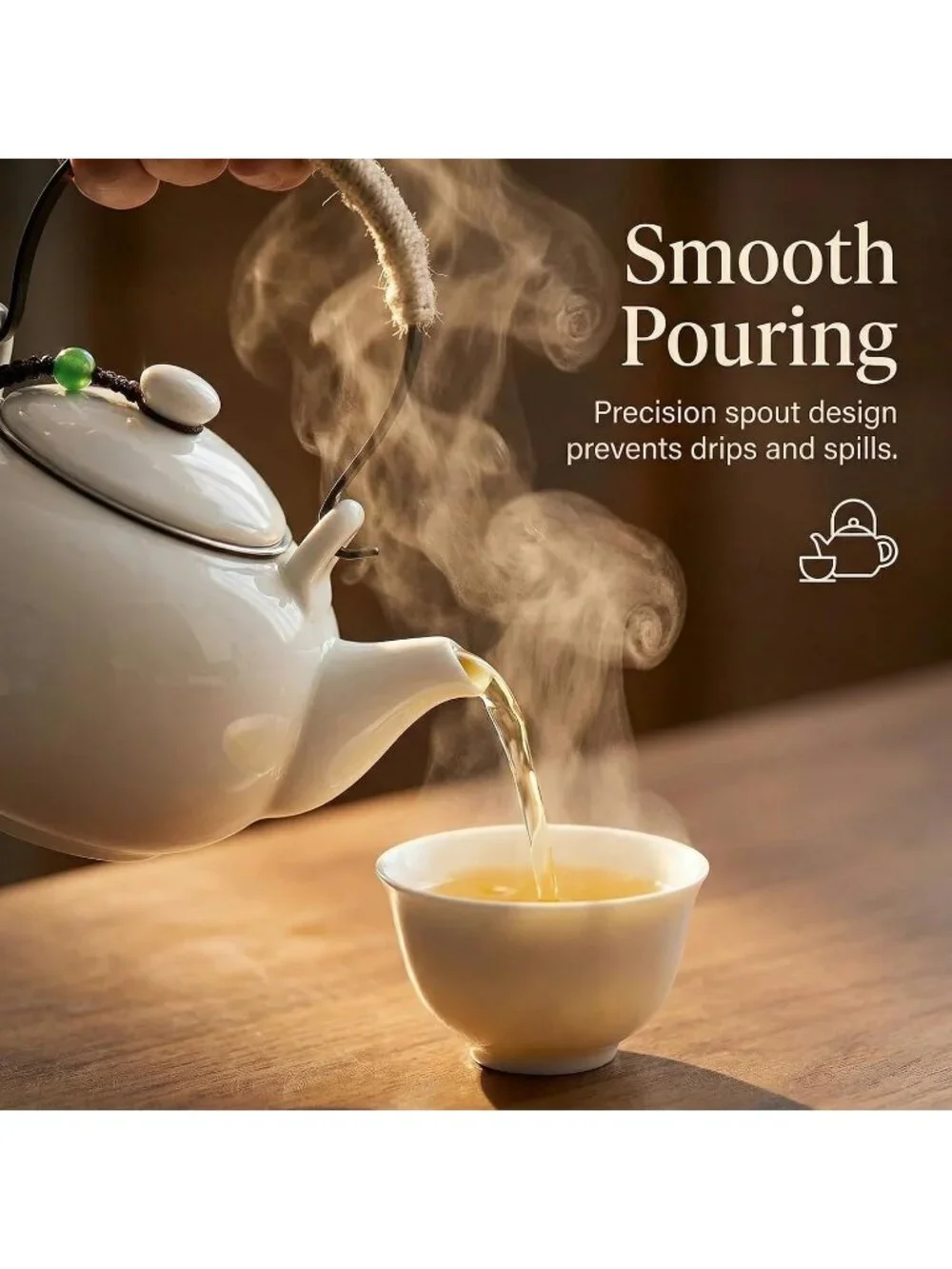 White Japanese Ceramic Kitchen Teapot with Infuser 25 OZ/750ml Stainless Filter